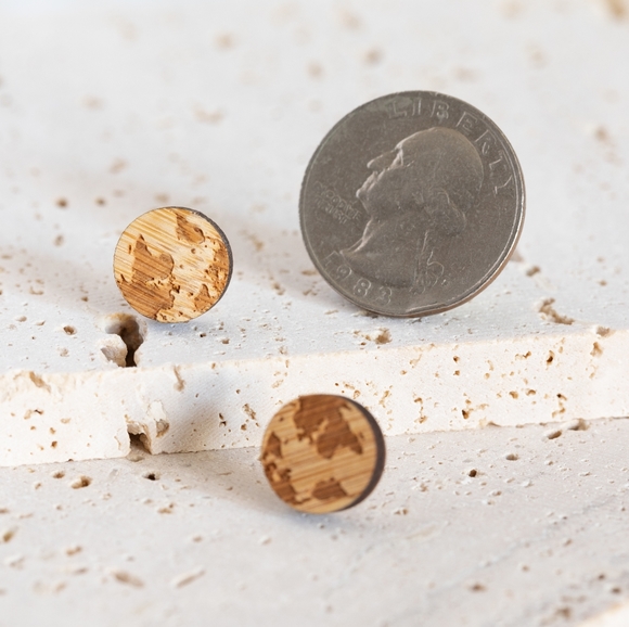 Wooden Earth Earrings - Only 1 left! - Picture 5 of 5